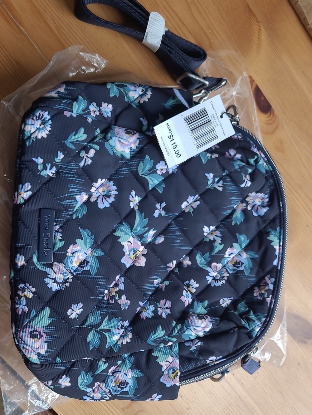 Vera Bradley Quilted Convertable Small Backpack In Navy garden